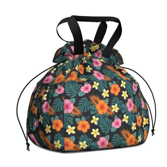 Pioneer Flower Floral Print Pattern Drawstring Lunch Bag Women - Drawstring Lunch Bag Insulated for Work Office - Stain-Resistant Large Lunchbags for Women with Multi-Pockets