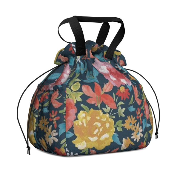 Pioneer Flower Floral Print Pattern Drawstring Lunch Bag Women - Drawstring Lunch Bag Insulated for Work Office - Stain-Resistant Large Lunchbags for Women with Multi-Pockets