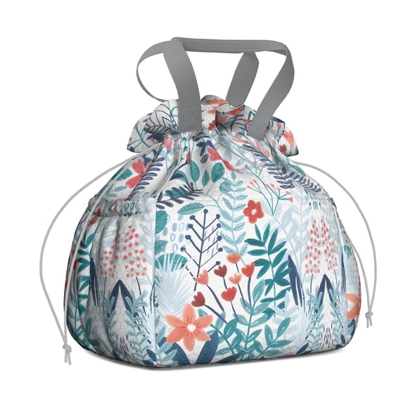 Pioneer Flower Floral Print Pattern Drawstring Lunch Bag Women - Drawstring Lunch Bag Insulated for Work Office - Stain-Resistant Large Lunchbags for Women with Multi-Pockets