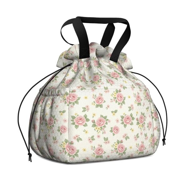 Pioneer Flower Floral Print Pattern Drawstring Lunch Bag Women - Drawstring Lunch Bag Insulated for Work Office - Stain-Resistant Large Lunchbags for Women with Multi-Pockets