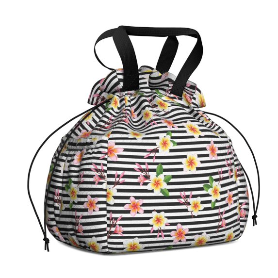 Pioneer Flower Floral Print Pattern Drawstring Lunch Bag Women - Drawstring Lunch Bag Insulated for Work Office - Stain-Resistant Large Lunchbags for Women with Multi-Pockets