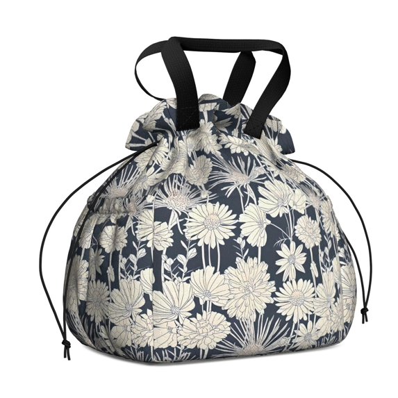 Pioneer Flower Floral Print Pattern Drawstring Lunch Bag Women - Drawstring Lunch Bag Insulated for Work Office - Stain-Resistant Large Lunchbags for Women with Multi-Pockets