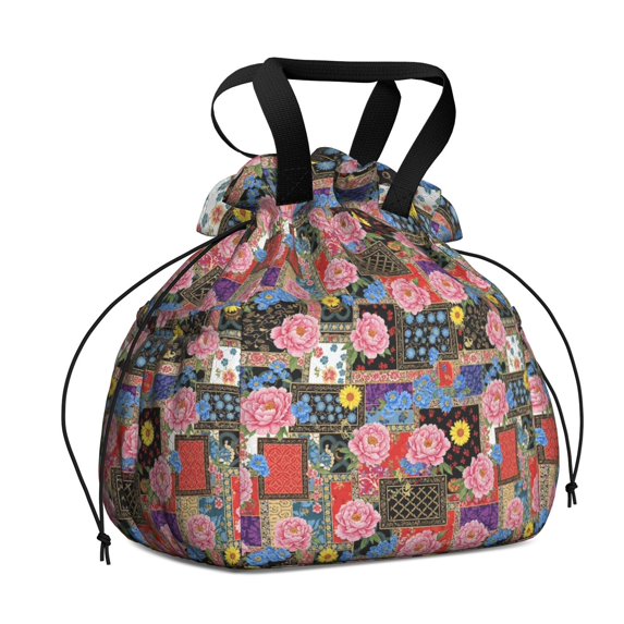 Pioneer Flower Floral Print Pattern Drawstring Lunch Bag Women - Drawstring Lunch Bag Insulated for Work Office - Stain-Resistant Large Lunchbags for Women with Multi-Pockets