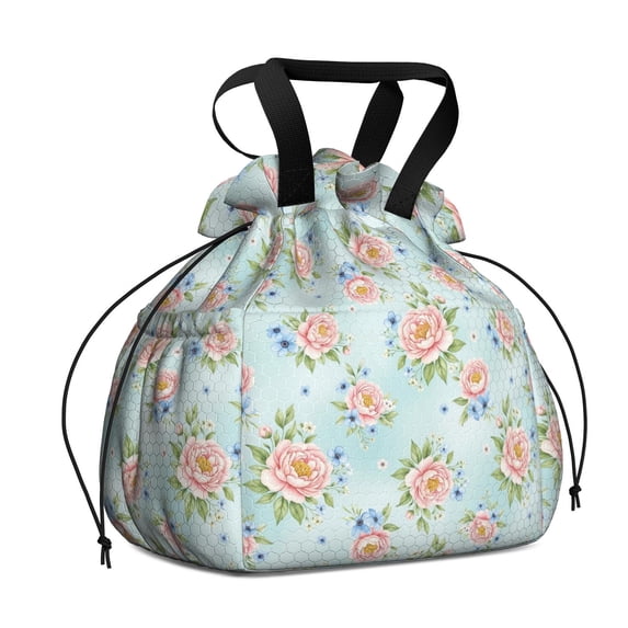 Pioneer Flower Floral Print Pattern Drawstring Lunch Bag Women - Drawstring Lunch Bag Insulated for Work Office - Stain-Resistant Large Lunchbags for Women with Multi-Pockets