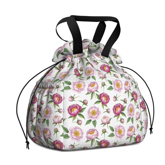 Pioneer Flower Floral Print Pattern Drawstring Lunch Bag Women - Drawstring Lunch Bag Insulated for Work Office - Stain-Resistant Large Lunchbags for Women with Multi-Pockets