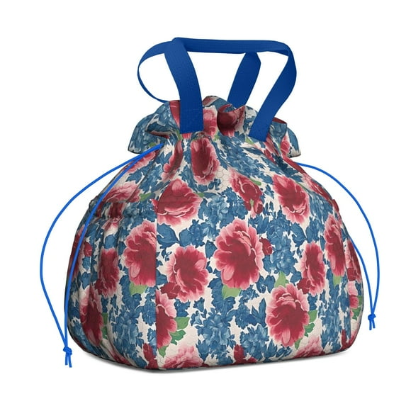 Pioneer Flower Floral Print Pattern Drawstring Lunch Bag Women - Drawstring Lunch Bag Insulated for Work Office - Stain-Resistant Large Lunchbags for Women with Multi-Pockets