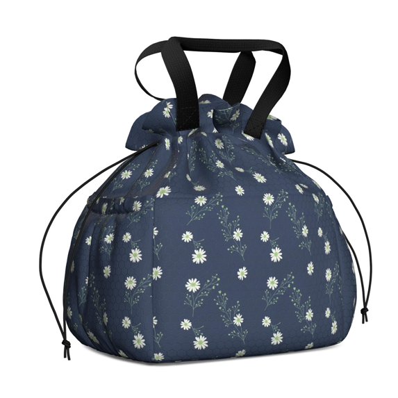 Pioneer Flower Floral Print Pattern Drawstring Lunch Bag Women - Drawstring Lunch Bag Insulated for Work Office - Stain-Resistant Large Lunchbags for Women with Multi-Pockets