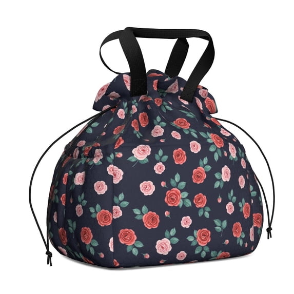 Pioneer Flower Floral Print Pattern Drawstring Lunch Bag Women - Drawstring Lunch Bag Insulated for Work Office - Stain-Resistant Large Lunchbags for Women with Multi-Pockets