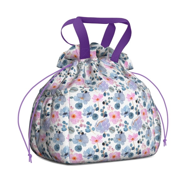 Pioneer Flower Floral Print Pattern Drawstring Lunch Bag Women - Drawstring Lunch Bag Insulated for Work Office - Stain-Resistant Large Lunchbags for Women with Multi-Pockets