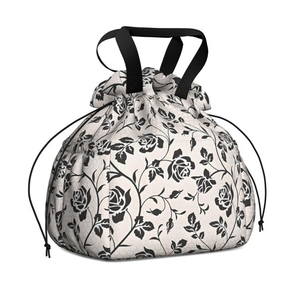 Pioneer Flower Floral Print Pattern Drawstring Lunch Bag Women - Drawstring Lunch Bag Insulated for Work Office - Stain-Resistant Large Lunchbags for Women with Multi-Pockets