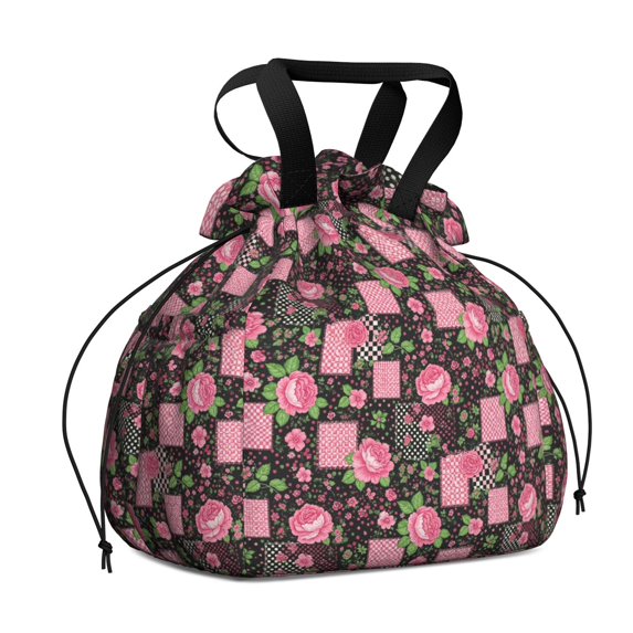 Pioneer Flower Floral Print Pattern Drawstring Lunch Bag Women - Drawstring Lunch Bag Insulated for Work Office - Stain-Resistant Large Lunchbags for Women with Multi-Pockets