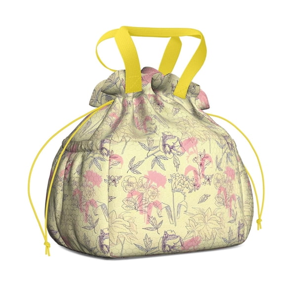 Pioneer Flower Floral Print Pattern Drawstring Lunch Bag Women - Drawstring Lunch Bag Insulated for Work Office - Stain-Resistant Large Lunchbags for Women with Multi-Pockets