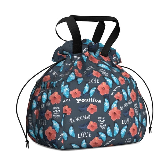 Pioneer Flower Floral Print Pattern Drawstring Lunch Bag Women - Drawstring Lunch Bag Insulated for Work Office - Stain-Resistant Large Lunchbags for Women with Multi-Pockets