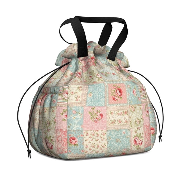 Pioneer Flower Floral Print Pattern Drawstring Lunch Bag Women - Drawstring Lunch Bag Insulated for Work Office - Stain-Resistant Large Lunchbags for Women with Multi-Pockets
