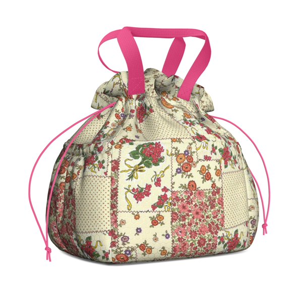Pioneer Flower Floral Print Pattern Drawstring Lunch Bag Women - Drawstring Lunch Bag Insulated for Work Office - Stain-Resistant Large Lunchbags for Women with Multi-Pockets