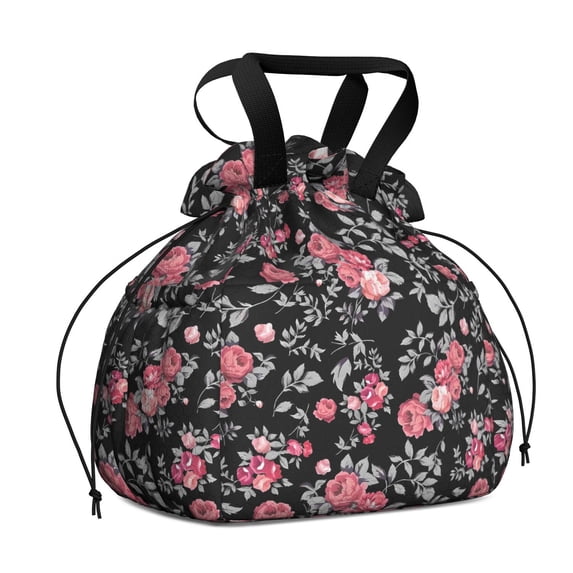 Pioneer Flower Floral Print Pattern Drawstring Lunch Bag Women - Drawstring Lunch Bag Insulated for Work Office - Stain-Resistant Large Lunchbags for Women with Multi-Pockets