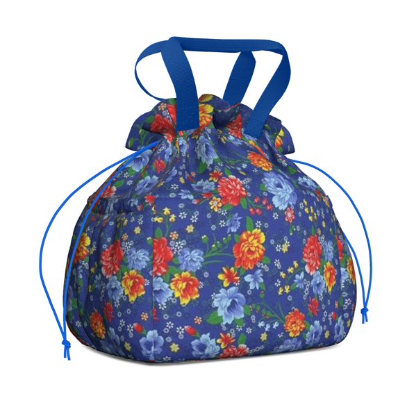 Pioneer Flower Floral Print Pattern Drawstring Lunch Bag Women - Drawstring Lunch Bag Insulated for Work Office - Stain-Resistant Large Lunchbags for Women with Multi-Pockets