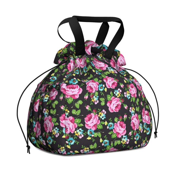 Pioneer Flower Floral Print Pattern Drawstring Lunch Bag Women - Drawstring Lunch Bag Insulated for Work Office - Stain-Resistant Large Lunchbags for Women with Multi-Pockets