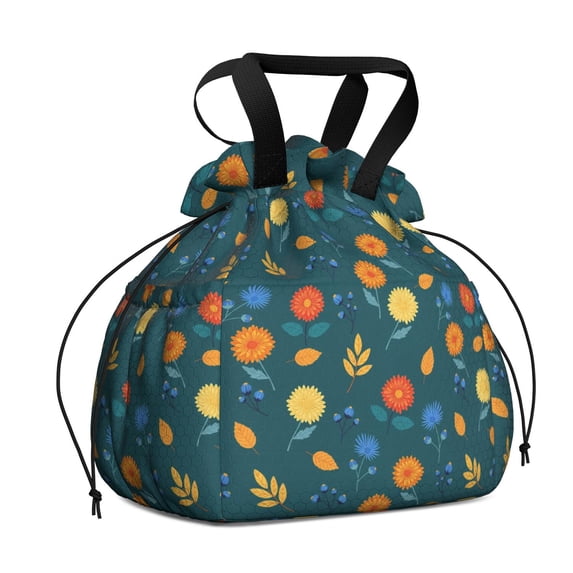 Pioneer Flower Floral Print Pattern Drawstring Lunch Bag Women - Drawstring Lunch Bag Insulated for Work Office - Stain-Resistant Large Lunchbags for Women with Multi-Pockets