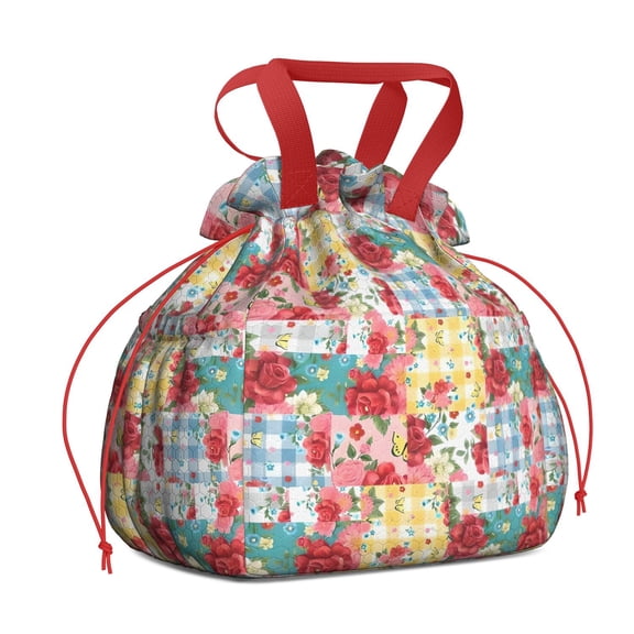 Pioneer Flower Floral Print Pattern Drawstring Lunch Bag Women - Drawstring Lunch Bag Insulated for Work Office - Stain-Resistant Large Lunchbags for Women with Multi-Pockets