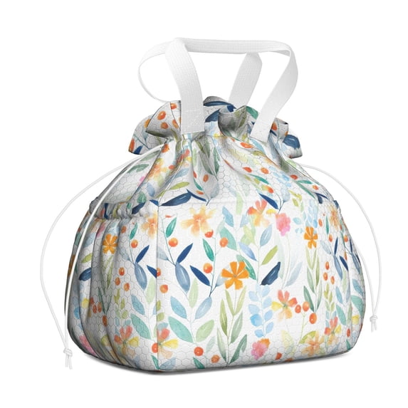 Pioneer Flower Floral Print Pattern Drawstring Lunch Bag Women - Drawstring Lunch Bag Insulated for Work Office - Stain-Resistant Large Lunchbags for Women with Multi-Pockets