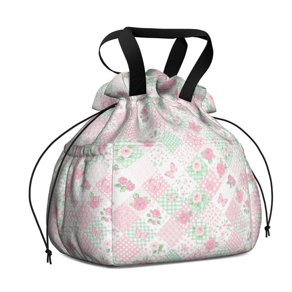 Pioneer Flower Floral Print Pattern Drawstring Lunch Bag Women - Drawstring Lunch Bag Insulated for Work Office - Stain-Resistant Large Lunchbags for Women with Multi-Pockets