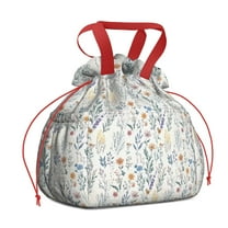Pioneer Flower Floral Print Pattern Drawstring Lunch Bag Women - Drawstring Lunch Bag Insulated for Work Office - Stain-Resistant Large Lunchbags for Women with Multi-Pockets