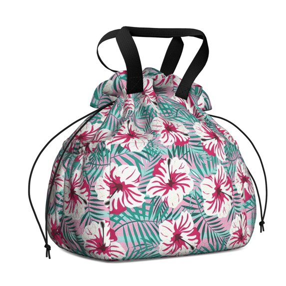 Pioneer Flower Floral Print Pattern Drawstring Lunch Bag Women - Drawstring Lunch Bag Insulated for Work Office - Stain-Resistant Large Lunchbags for Women with Multi-Pockets