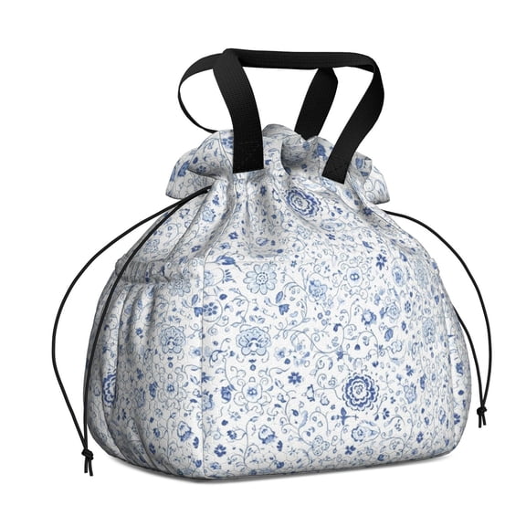 Pioneer Flower Floral Print Pattern Drawstring Lunch Bag Women - Drawstring Lunch Bag Insulated for Work Office - Stain-Resistant Large Lunchbags for Women with Multi-Pockets