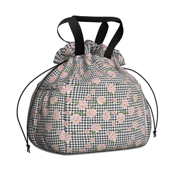 Pioneer Flower Floral Print Pattern Drawstring Lunch Bag Women - Drawstring Lunch Bag Insulated for Work Office - Stain-Resistant Large Lunchbags for Women with Multi-Pockets
