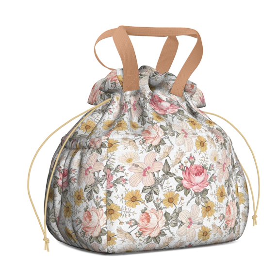 Pioneer Flower Floral Print Pattern Drawstring Lunch Bag Women - Drawstring Lunch Bag Insulated for Work Office - Stain-Resistant Large Lunchbags for Women with Multi-Pockets