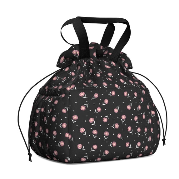 Pioneer Flower Floral Print Pattern Drawstring Lunch Bag Women - Drawstring Lunch Bag Insulated for Work Office - Stain-Resistant Large Lunchbags for Women with Multi-Pockets