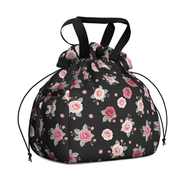 Pioneer Flower Floral Print Pattern Drawstring Lunch Bag Women - Drawstring Lunch Bag Insulated for Work Office - Stain-Resistant Large Lunchbags for Women with Multi-Pockets