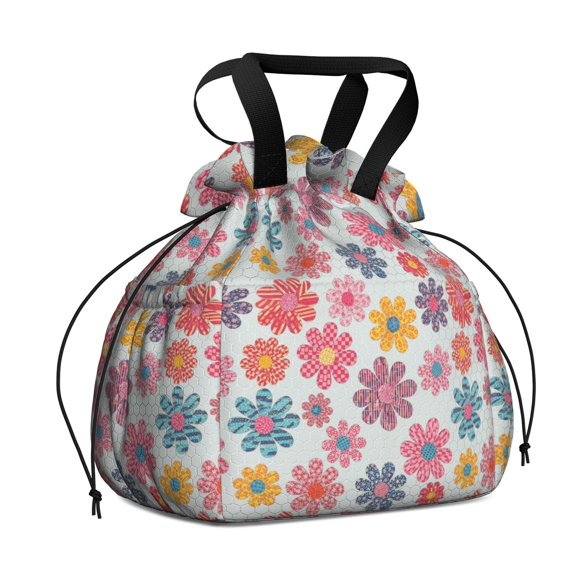 Pioneer Flower Floral Print Pattern Drawstring Lunch Bag Women - Drawstring Lunch Bag Insulated for Work Office - Stain-Resistant Large Lunchbags for Women with Multi-Pockets