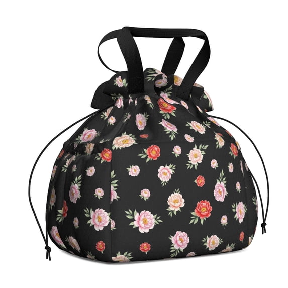 Pioneer Flower Floral Print Pattern Drawstring Lunch Bag Women - Drawstring Lunch Bag Insulated for Work Office - Stain-Resistant Large Lunchbags for Women with Multi-Pockets
