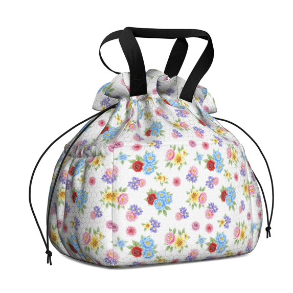 Pioneer Flower Floral Print Pattern Drawstring Lunch Bag Women - Drawstring Lunch Bag Insulated for Work Office - Stain-Resistant Large Lunchbags for Women with Multi-Pockets