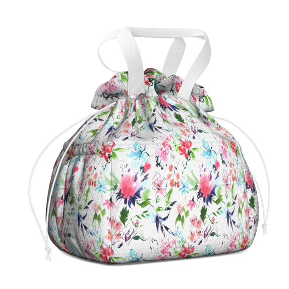 Pioneer Flower Floral Print Pattern Drawstring Lunch Bag Women - Drawstring Lunch Bag Insulated for Work Office - Stain-Resistant Large Lunchbags for Women with Multi-Pockets