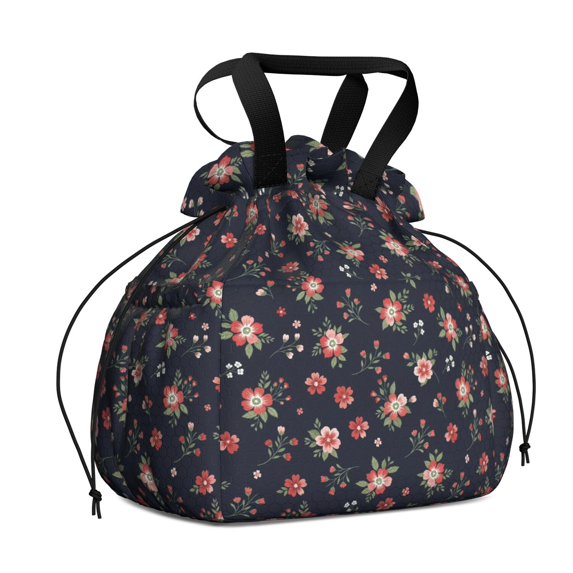 Pioneer Flower Floral Print Pattern Drawstring Lunch Bag Women - Drawstring Lunch Bag Insulated for Work Office - Stain-Resistant Large Lunchbags for Women with Multi-Pockets