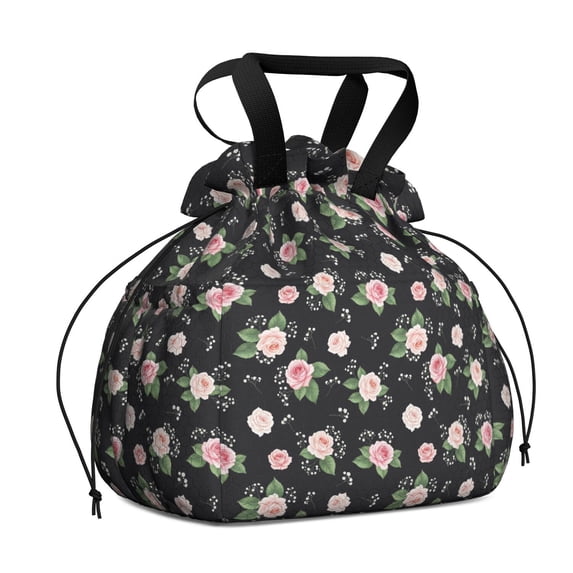 Pioneer Flower Floral Print Pattern Drawstring Lunch Bag Women - Drawstring Lunch Bag Insulated for Work Office - Stain-Resistant Large Lunchbags for Women with Multi-Pockets