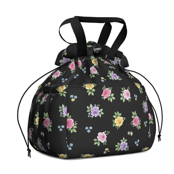 Pioneer Flower Floral Print Pattern Drawstring Lunch Bag Women - Drawstring Lunch Bag Insulated for Work Office - Stain-Resistant Large Lunchbags for Women with Multi-Pockets