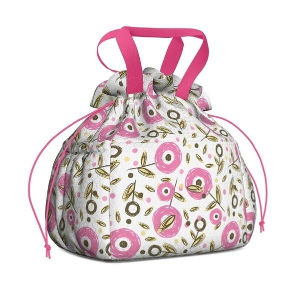 Pioneer Flower Floral Print Pattern Drawstring Lunch Bag Women - Drawstring Lunch Bag Insulated for Work Office - Stain-Resistant Large Lunchbags for Women with Multi-Pockets