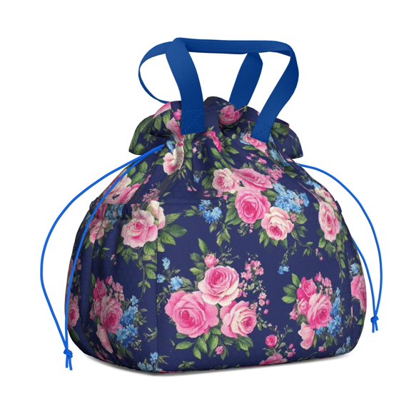 Pioneer Flower Floral Print Pattern Drawstring Lunch Bag Women - Drawstring Lunch Bag Insulated for Work Office - Stain-Resistant Large Lunchbags for Women with Multi-Pockets