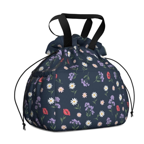 Pioneer Flower Floral Print Pattern Drawstring Lunch Bag Women - Drawstring Lunch Bag Insulated for Work Office - Stain-Resistant Large Lunchbags for Women with Multi-Pockets