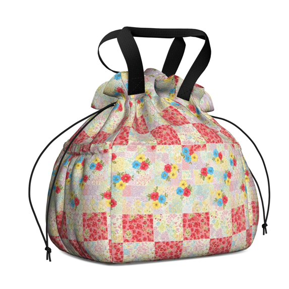 Pioneer Flower Floral Print Pattern Drawstring Lunch Bag Women - Drawstring Lunch Bag Insulated for Work Office - Stain-Resistant Large Lunchbags for Women with Multi-Pockets
