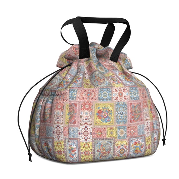 Pioneer Flower Floral Print Pattern Drawstring Lunch Bag Women - Drawstring Lunch Bag Insulated for Work Office - Stain-Resistant Large Lunchbags for Women with Multi-Pockets