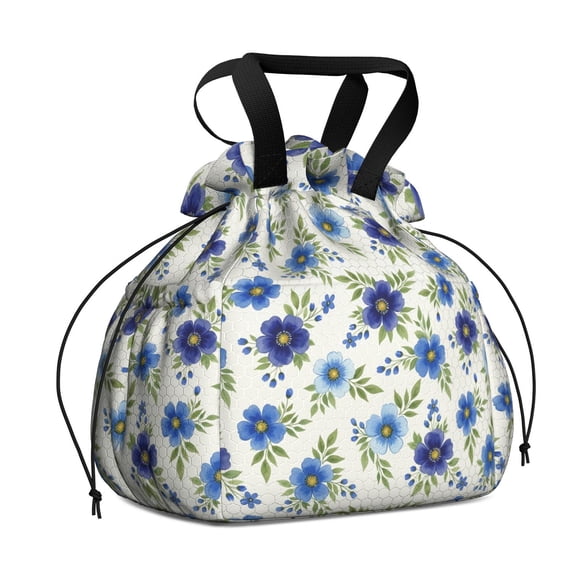 Pioneer Flower Floral Print Pattern Drawstring Lunch Bag Women - Drawstring Lunch Bag Insulated for Work Office - Stain-Resistant Large Lunchbags for Women with Multi-Pockets
