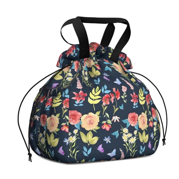 Pioneer Flower Floral Print Pattern Drawstring Lunch Bag Women - Drawstring Lunch Bag Insulated for Work Office - Stain-Resistant Large Lunchbags for Women with Multi-Pockets