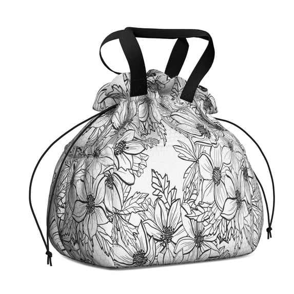 Pioneer Flower Floral Print Pattern Drawstring Lunch Bag Women - Drawstring Lunch Bag Insulated for Work Office - Stain-Resistant Large Lunchbags for Women with Multi-Pockets