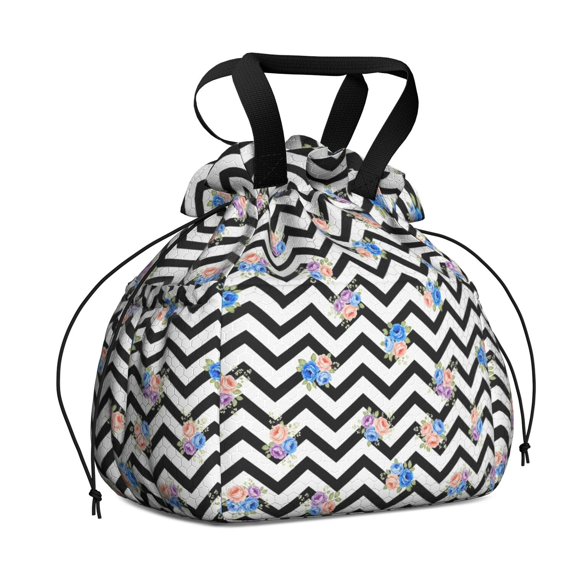 Pioneer Flower Floral Print Pattern Drawstring Lunch Bag Women - Drawstring Lunch Bag Insulated for Work Office - Stain-Resistant Large Lunchbags for Women with Multi-Pockets