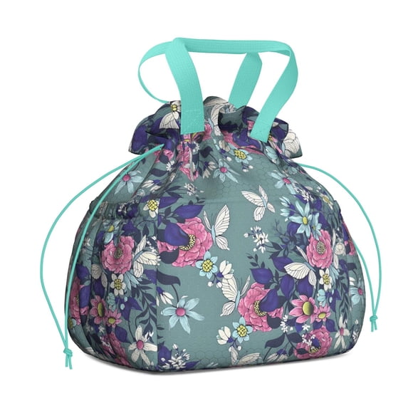Pioneer Flower Floral Print Pattern Drawstring Lunch Bag Women - Drawstring Lunch Bag Insulated for Work Office - Stain-Resistant Large Lunchbags for Women with Multi-Pockets